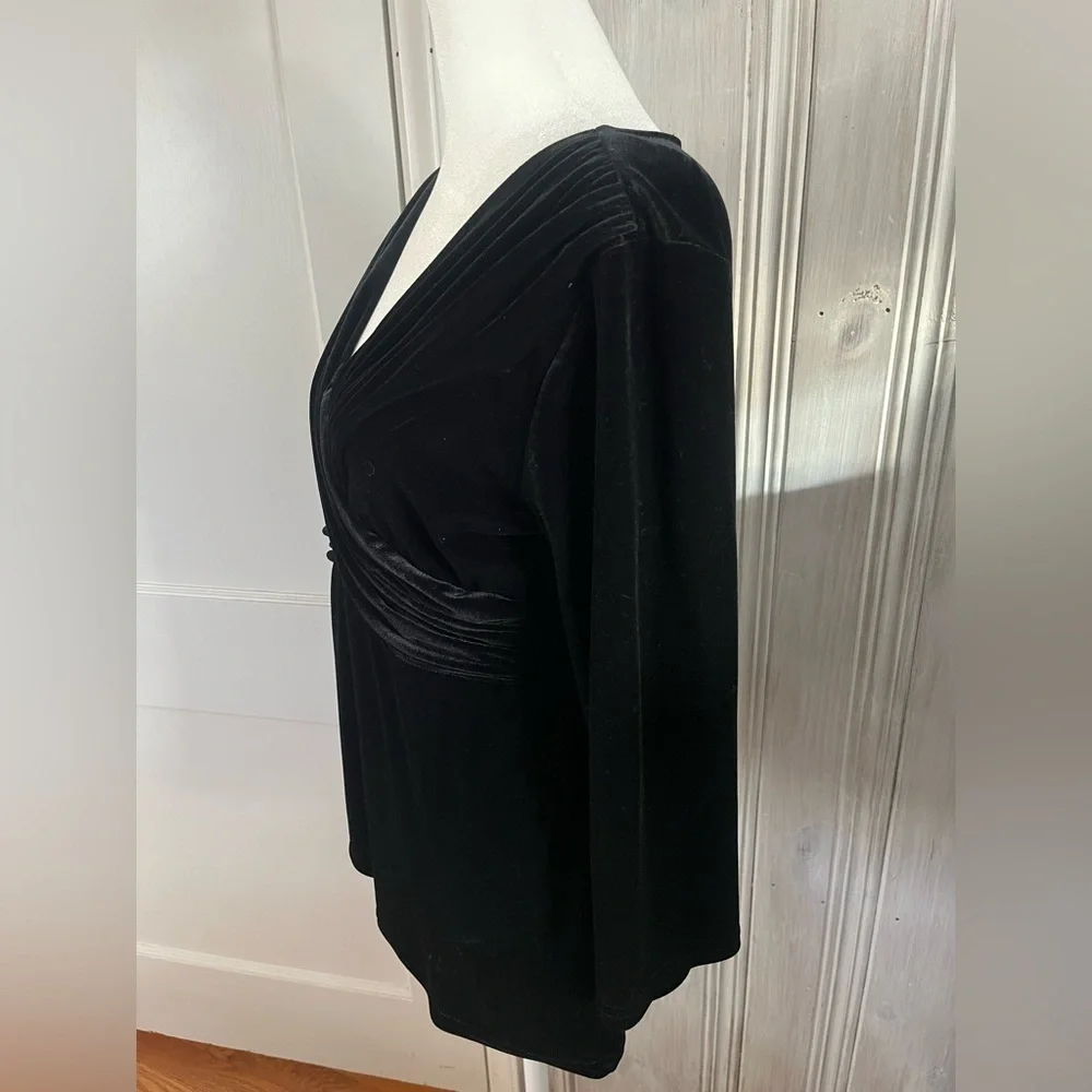 VTG Y2K black Velvet babydoll top 3/4 sleeve | M whimsigoth fairy grunge romance - Picture 11 of 12